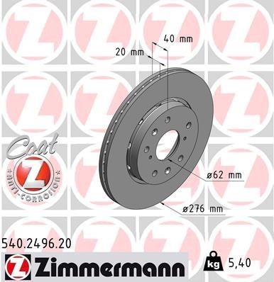 ZIMMERMANN Disque de frein 540.2496.20 Disque de frein sport ZIMMERMANN SX4 540.2496.20 pas cher
