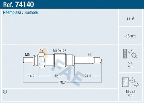 FAE Glow plug 74140 74140 FAE heater plugs SUZUKI