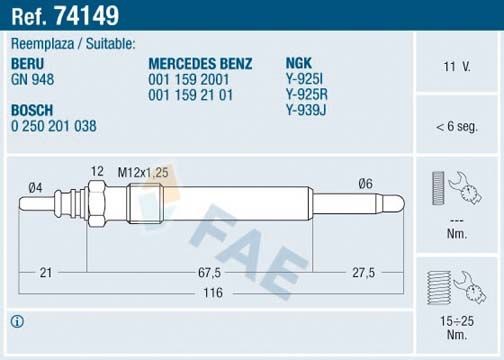 FAE Candeletta 74149 74149 costo Candelette FAE CHEVROLET NUBIRA