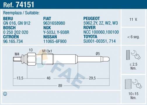 FAE Eelsüüteküünlad 74151 FAE 74151 Eelsüüteküünlad Nissan Micra k11 hind