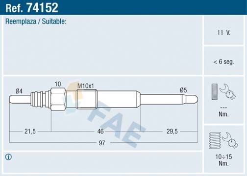 FAE Glödstift 74152 74152 FAE glödstift SEAT TOLEDO