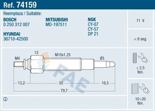 FAE Glow plug 74159 74159 FAE SUZUKI heater plug
