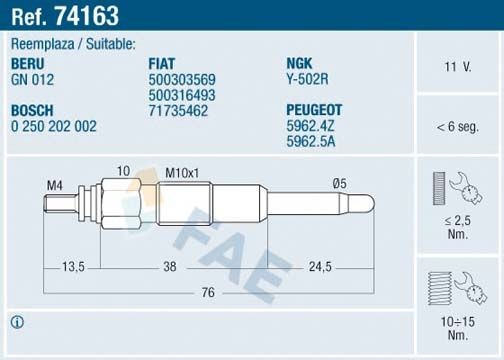 FAE Bougie de préchauffage 74163 Bougie de préchauffage FAE XSARA 74163 pas cher