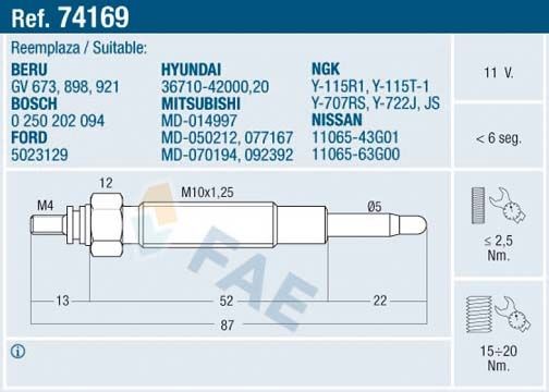 FAE Glow plug 74169 DACIA DUSTER FAE glow plugs 74169