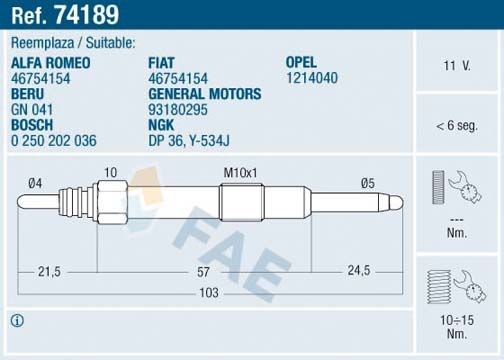 FAE Προθερμαντήρας 74189 Προθερμαντήρας FAE FIORINO 74189 φθηνά