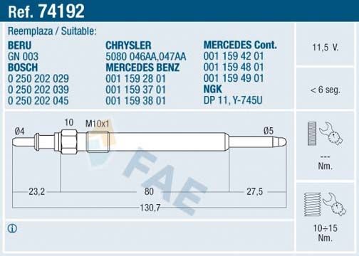 FAE Bougie de préchauffage 74192 Bougie de démarrage FAE Brat / MV 74192 pas cher