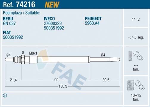 FAE Candeletta 74216 74216 Candelette FAE FIAT FIORINO costo