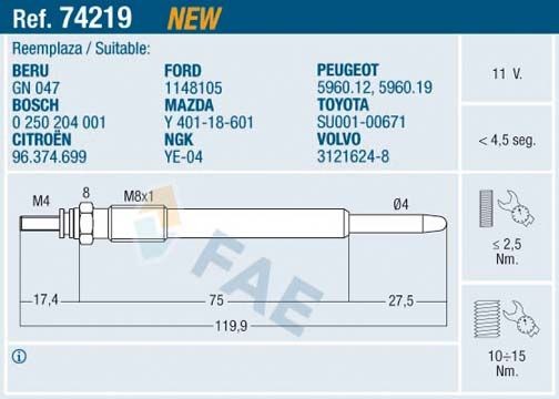 FAE Gloeibougie 74219 Gloeibougie voor diesel FAE 208 74219 goedkoop