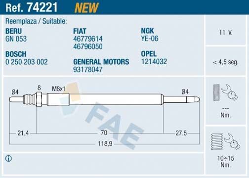 FAE Glow plug 74221 74221 FAE glow plug SUZUKI