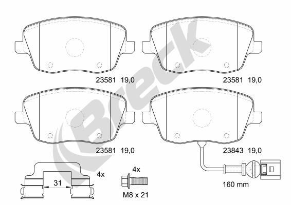 BRECK Plaquettes de frein 23581 00 702 10 23581 00 702 10 BRECK Jeu de plaquettes de frein Skoda pas cher