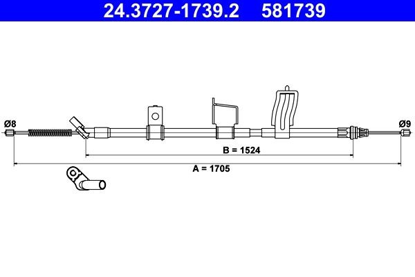 ATE Håndbremsekabel 24.3727-1739.2 ATE 24.3727-1739.2 originale Qashqai J11 Håndbremse hvad koster