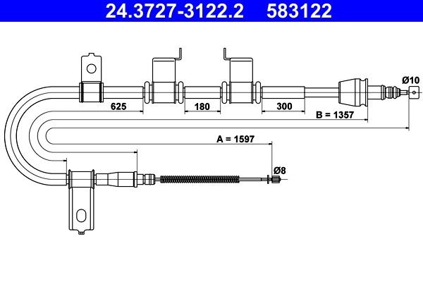 ATE Handremkabel 24.3727-3122.2 24.3727-3122.2 Handremkabel HYUNDAI SONATA ATE