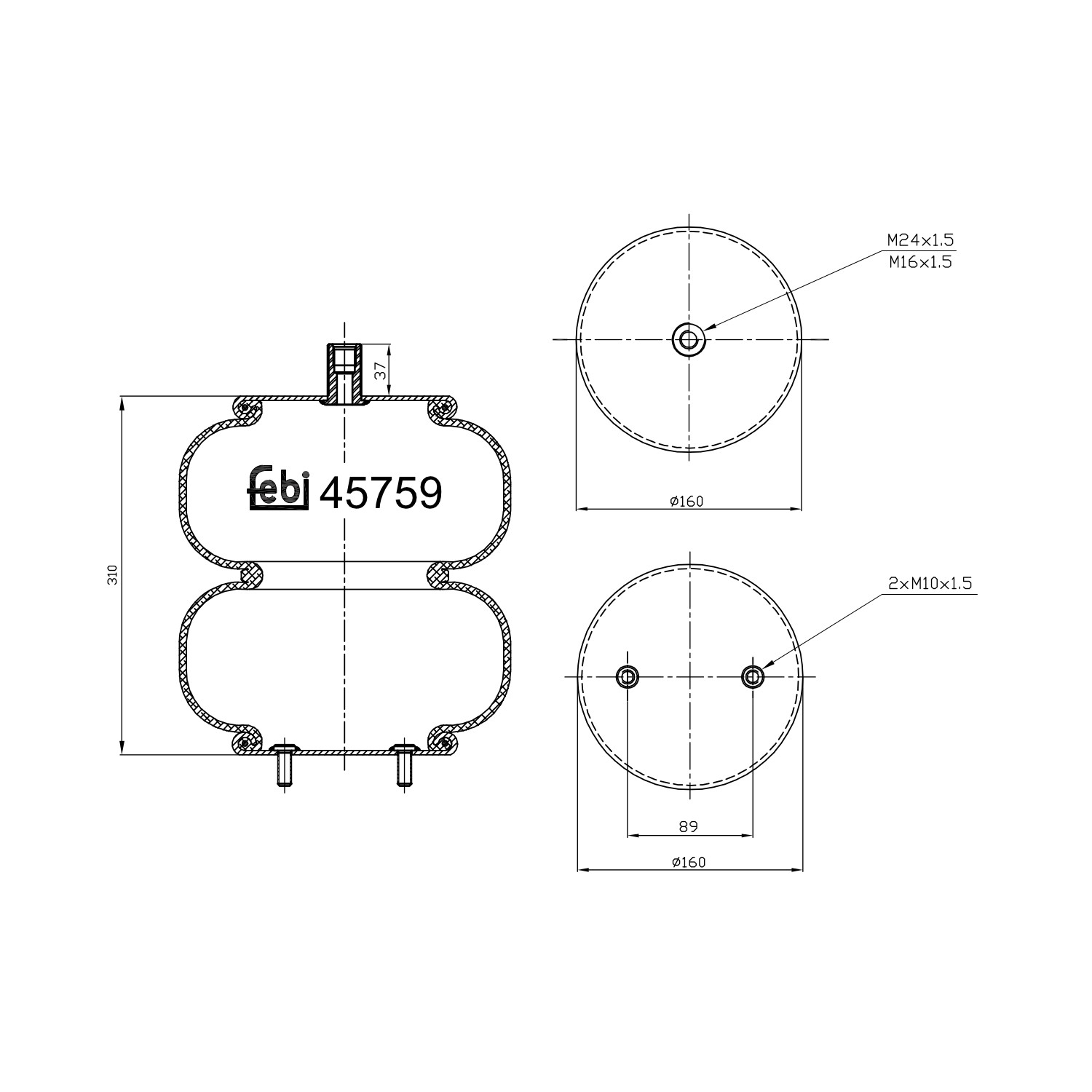 FEBI BILSTEIN Boot, air suspension 45759 FEBI BILSTEIN 45759 Volvo v40 boot, air suspension replacement