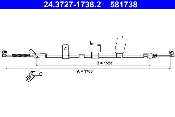ATE Håndbremsekabel 24.3727-1738.2 Håndbremsekabel ATE 300 ZX 24.3727-1738.2 billig