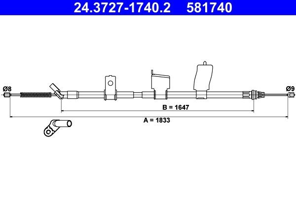 ATE Håndbremsekabel 24.3727-1740.2 ATE 24.3727-1740.2 Nissan Qashqai J11 Håndbremse til en rimelig pris