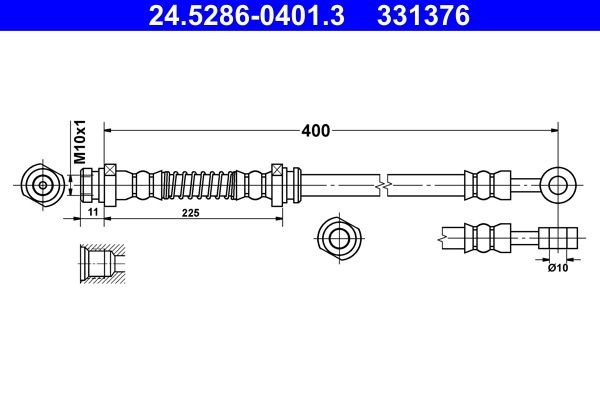 Bromsslang ATE 24.5286-0401.3 ATE 24.5286-0401.3: Bromsslangar Hyundai i10 2014