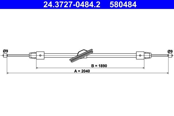 ATE Ντίζα, φρένο ακινητοποίησης 24.3727-0484.2 ATE 24.3727-0484.2 Χειρόφρενο Porsche 911 γνήσια
