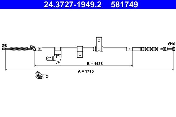 Vaijeri, seisontajarru ATE 24.3727-1949.2 TOYOTA PRIUS 2003 Käsijarruvaijeri ATE 24.3727-1949.2