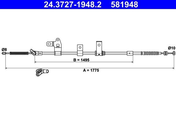 Ντίζα, φρένο ακινητοποίησης ATE 24.3727-1948.2 ATE 24.3727-1948.2: Ντίζα φρένου Toyota PRIUS 2007