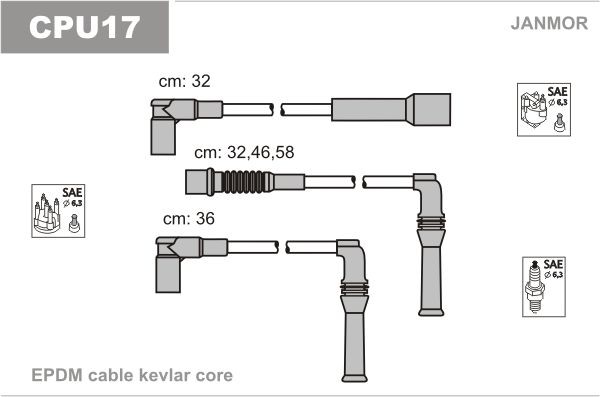 JANMOR Augstsprieguma vadu komplekts CPU17 Svečvadi JANMOR 304 CPU17 lēti
