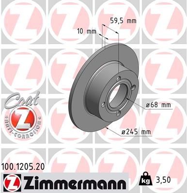 ZIMMERMANN Disco de travão 100.1205.20 ZIMMERMANN 100.1205.20 Disco de travão AUDI 80 B3 (89, 89Q, 8A) 2.0 E quattro 112 cv 1988