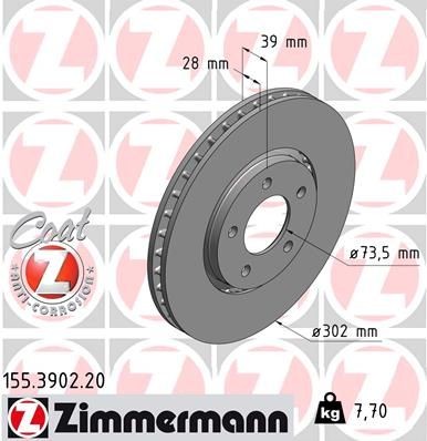 ZIMMERMANN Δισκόπλακα 155.3902.20 Δισκόπλακες ZIMMERMANN Chrysler NEW YORKER COAT Z 155.3902.20