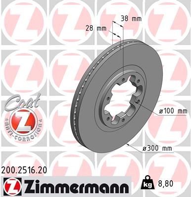 ZIMMERMANN Bromsskiva 200.2516.20 ZIMMERMANN 200.2516.20 Bromsskivor Nissan Pathfinder R50 original