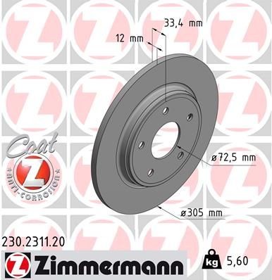 Disco de travão ZIMMERMANN 230.2311.20 ZIMMERMANN COAT Z 230.2311.20: Disco de travão Fiat FREEMONT 2023