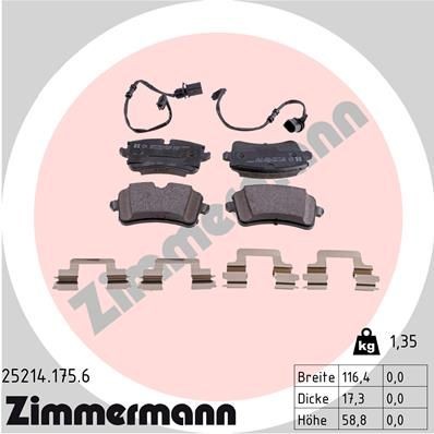 ZIMMERMANN Piduriklotsid 25214.175.6 Pidurikattekomplekt, ketaspidur ZIMMERMANN Dacia DUSTER 25214.175.6