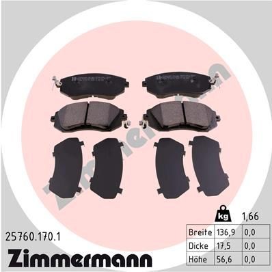 ZIMMERMANN Piduriklotsid 25760.170.1 Pidurikattekomplekt, ketaspidur ZIMMERMANN AVENSIS 25760.170.1 odav