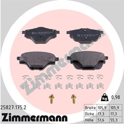 ZIMMERMANN Kit pastiglie freni 25827.175.2 25827.175.2 costo Pastiglie freno sportive ZIMMERMANN CITROËN C3