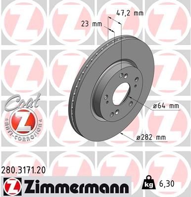 ZIMMERMANN Féktárcsa 280.3171.20 ZIMMERMANN COAT Z 280.3171.20 Tuning HONDA Civic VIII Sedan (FD, FA) 2009
