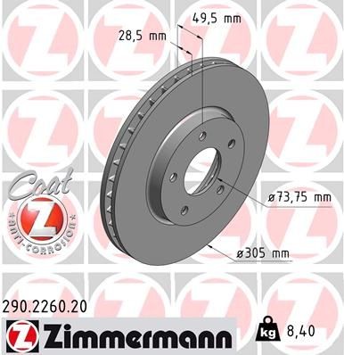 ZIMMERMANN Bremseskive 290.2260.20 ZIMMERMANN 290.2260.20 Sports bremseskiver Daimler XJ X300 billig