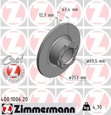 ZIMMERMANN Δισκόπλακα 400.1006.20 ZIMMERMANN 400.1006.20 Δισκόπλακα MERCEDES-BENZ Heckflosse (W110) 230 120 PS 1967