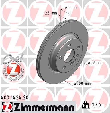 ZIMMERMANN Bremseskive 400.1424.20 ZIMMERMANN 400.1424.20 Bremseskive MERCEDES-BENZ S-klasse Sedan (W140) S 320 220 HK 1995