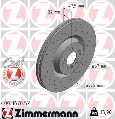 ZIMMERMANN Disque de frein 400.3670.52 ZIMMERMANN 400.3670.52 Disque Jeep PATRIOT d'origine