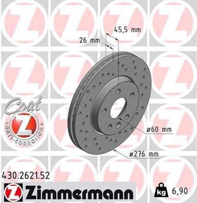 ZIMMERMANN Remschijf 430.2621.52 Chevrolet SPARK Remschijven set ZIMMERMANN SPORT COAT Z 430.2621.52