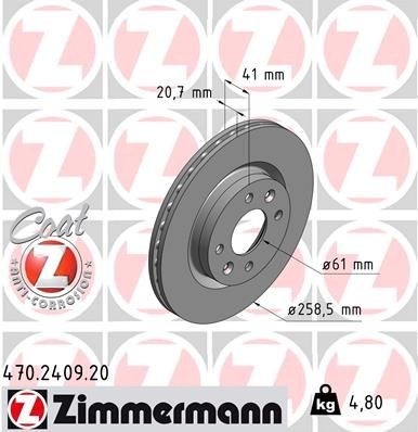 ZIMMERMANN Remschijf 470.2409.20 Dacia LOGAN Sportremschijven ZIMMERMANN COAT Z 470.2409.20