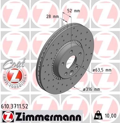 ZIMMERMANN Brzdový kotouč 610.3711.52 ZIMMERMANN 610.3711.52 Športové brzdové kotúče TOYOTA YARIS cena