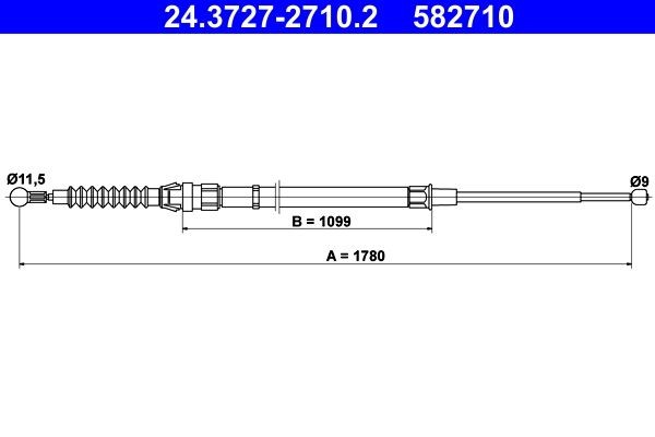 ATE Håndbremsekabel 24.3727-2710.2 Håndbremsen ATE Skoda ROOMSTER 24.3727-2710.2