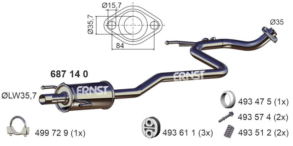 ERNST Keskiäänenvaimentaja 687140 687140 ERNST Keskimmäinen äänenvaimennin TOYOTA