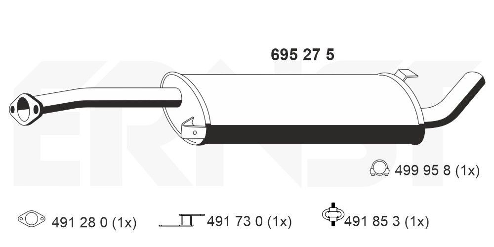 ERNST Stredný tlmič výfuku 695275 695275 Stredný tlmič výfuku NISSAN TIIDA ERNST