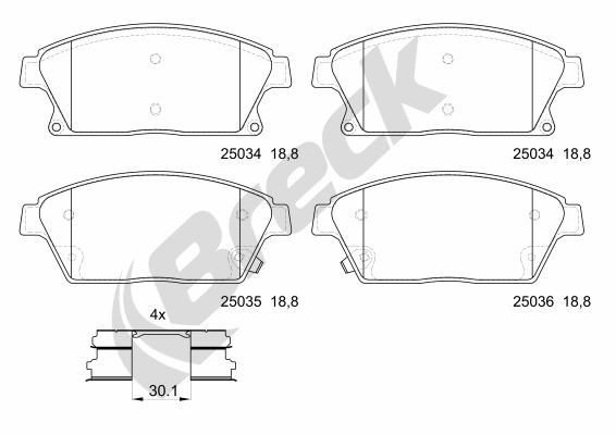 BRECK Bremseklosser 25034 00 701 10 Bremsekloss-sett OPEL BRECK 25034 00 701 10