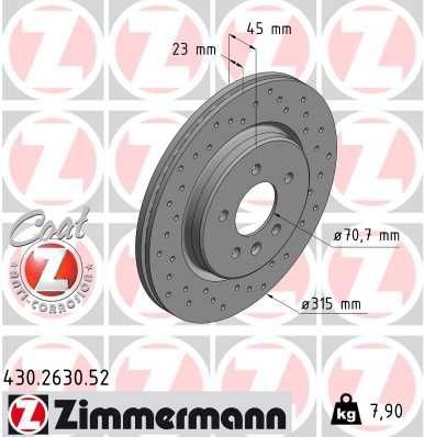 ZIMMERMANN Remschijf 430.2630.52 430.2630.52 Remschijven ZIMMERMANN OPEL VECTRA