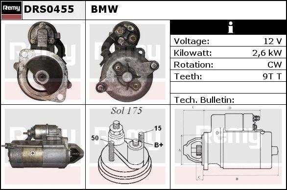 DELCO REMY Starter motor DRS0455 DRS0455 DELCO REMY starter motor for BMW 2 Series