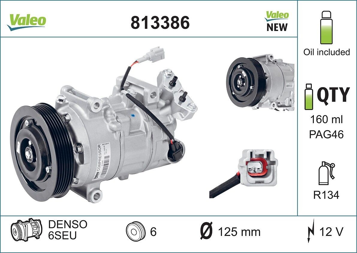 VALEO Compresor, aire acondicionado 813386 VALEO 813386 Sistema de aire acondicionado Austral (RHN)
