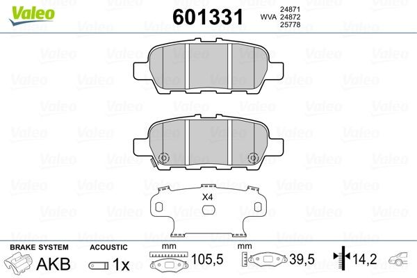 Bremseklosser VALEO 601331 VALEO 601331 Bremsekloss-sett SUZUKI GRAND VITARA 2025
