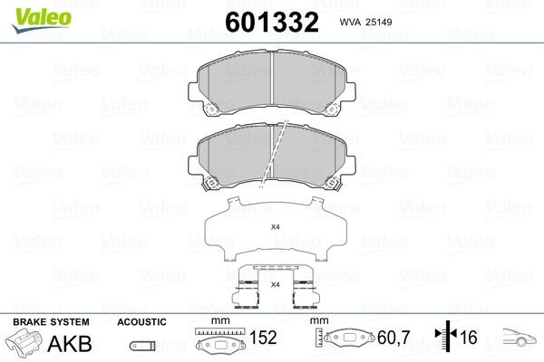 Pastilhas de travão VALEO 601332 VALEO 601332: Jogo de pastilhas para travão de disco Isuzu D-MAX 2014