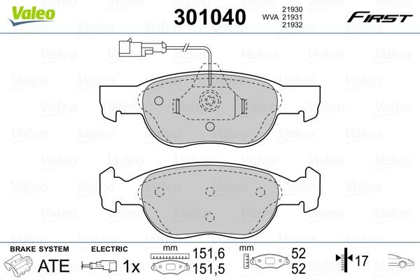 Piduriklotsid VALEO 301040 VALEO 301040 Pidurikattekomplekt, ketaspidur FIAT MAREA 2005