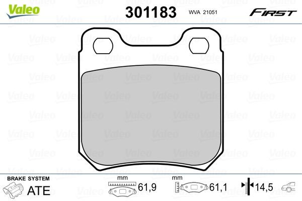 VALEO Brake pad set 301183 VALEO 301183 Brake pad set VAUXHALL Omega (B) Estate (V94) 2.0 16V 136 hp 1994